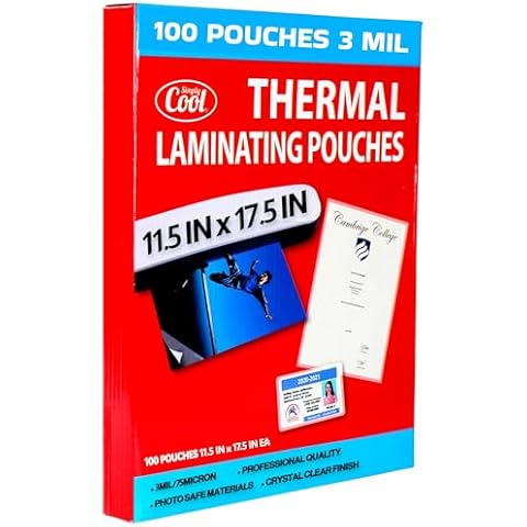 3MIL Thermal Laminating Pouches (100 Count) 11.5x17.5 inch Dry-Erase Friendly Sheets, Compatible with Laminators Crystal Clear Laminated Finish Cover