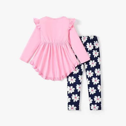 Image of Axumity Kid Girl Clothes Ruffle Sleeve Top Floral Allover Pants 3-9 Years Fall Outfit Set