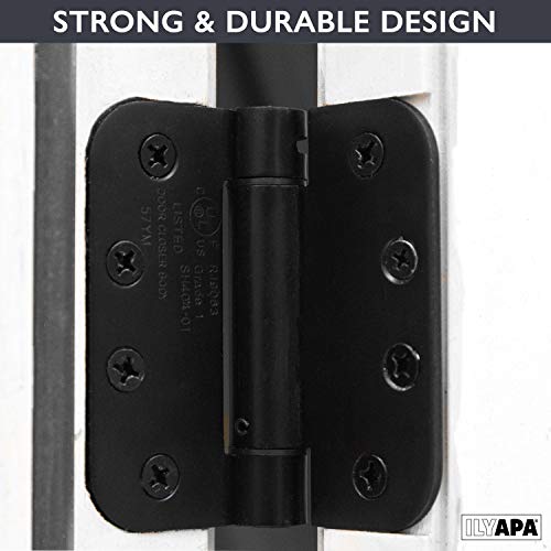 Ilyapa 2 Pack Flat Black Self Closing Door Hinges, 4 X 4 Inch Door Hinges, 4 Inch Flat Black Spring Hinges, Auto Closing Hinges For Doors, Closets, Bathrooms - 4 Inch With 5/8 Inch Radius Corners #TOP3