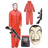 TK Gruppe Timo Klingler Set de Disfraces - Casa del Papel para Adultos Unisex con máscara de Dali Salvador, Rifle Inflable, Mono Rojo para Carnaval y Halloween (1x)