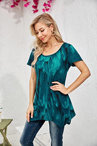 Nandashe Women Short Sleeves Tunic Shirts Casual Scoop Neck Floral Irregular Hem Blouses Tops4