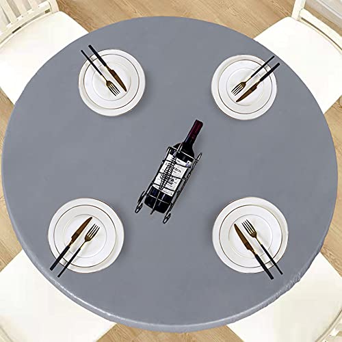 LUSHVIDA Round Waterproof Table Cover Elastic Vinyl Fitted Tablecloth Elastic Edged Plastic Table Cloth (Silver Grey, Best for Up to 45"-56" Round) by LUSHVIDA - Used condition - US$10.93