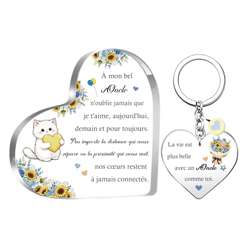 Oncle Cadeaux Enseignes Fête Des Pères Présents Beau Oncle Cœur Acrylique Plaques Bureau Porte-clés Décoration Anniversaire Noël Souvenirs Hommes Lui Retraite Famille Amour Porte-clés