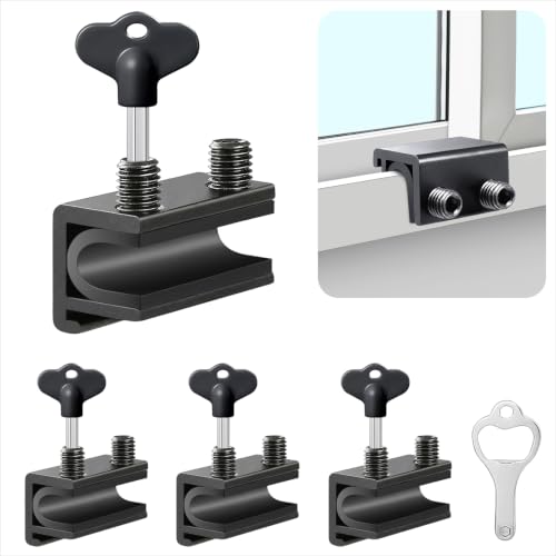 Sliding Window Lock 4 Sets，Adjustable Aluminum Stopper for Window Security