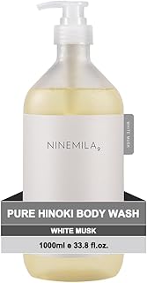 NINEMILA Pure Hinoki Body Wash, White Musk, 1000ml(33.8 fl oz) Family Size – Gentle Daily Body Cleanser for a Calm, Spa-Like Shower Experience