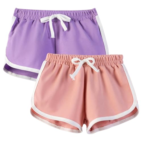 Image of JinBei Girls Sports Shorts Cotton Kids Athletic Short 2 Pack, 4-5 Years