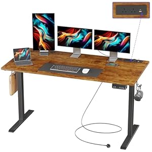 JOISCOPE Height Adjustable Desk, 140cm Electric Standing Desk with Power Outlets and USB & Tpye-C, Home Office Desks & Workstation, Easy Assemble Gaming Desk, Rustic Brown