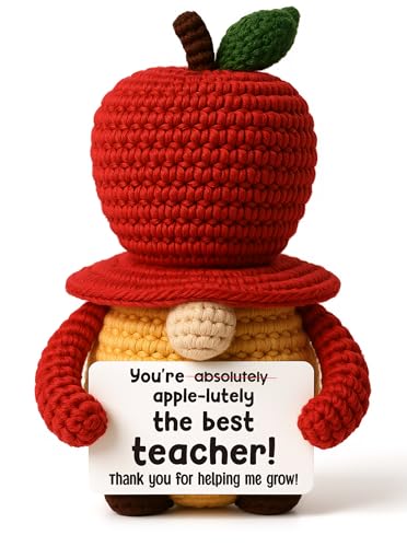 Handmade Crochet Apple Gnome Teacher Appreciation Gift – You’re Apple-lutely the Best Teacher, Thank You for Helping Me Grow, Unique Back to School Decorations, Graduation, Christmas & End of Year