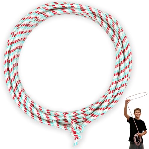 Cowboy Lasso Rope for Kids with Pre-Tied Loop, 20' - 9mm Unwaxed Lariat Roping Rope Toy for Indoor Outdoor Western Play & Costume Prop (Red Light Blue)