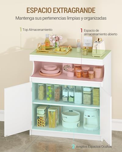 Miniatura 4 de Hzuaneri Aparador, Armario De Cocina Con 2 Puertas Con Sección De Buffet Abierta, Armario De Almacenamiento, Estantes Ajustables, Estilo Moderno, Apto Para Cocina, Salón, 40 X 80 X 85 Cm, Blanco