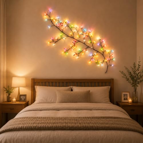 Image of Butterfly LED Wall Decor Lights with Tree Branch Design, USB Powered Decorative String Lights for Bedroom, Living Room, Balcony, Hallway, Festival, Party, Home Wall Decoration (72 LED)