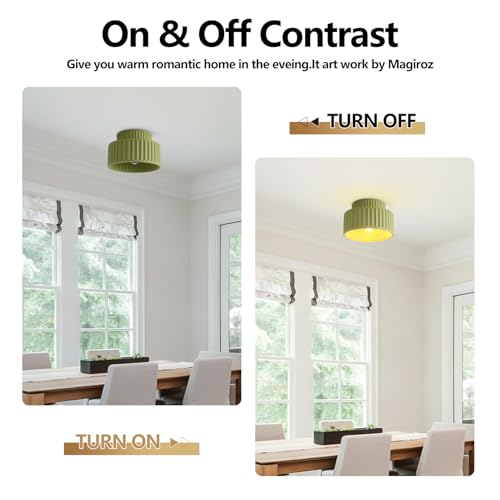 Magiroz Mid Century Semi Flush Mount Ceiling Light Modern Green Hallway Light Fixture Nordic Resin Vintage Round Close to Ceiling Lamp for Entryway,Bathroom,Porch,Hallway by Magiroz - Image 4