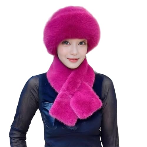 Fuzzy Sherpa Hat for Women Faux Fur Scarves Fall Winter Thicken Thermal Soft Cozy Accessory Fashion Warm Accessory Hot Pink