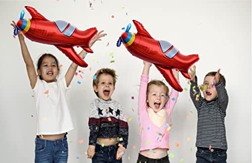 4 Pcs Large Red Airplane Helicopter Plane Foil Balloon Aviator Adventure Themed Birthday Party Decorations(37x31inch) by ZHENGYE - Image 4