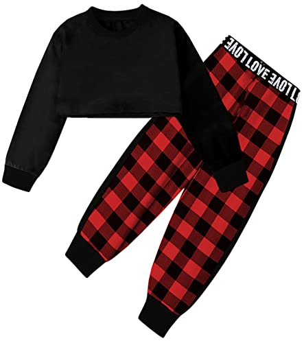 Betusline Conjunto de 2 peças para meninas, conjunto de roupas de moletom e calça cropped para menin