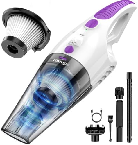 Kotopa Handstaubsauger Akku, 25000Pa, Handheld Vacuum Cleaner, Lila | 600-ml-Staubbehälter, 8000-mAh-Akku, geräuscharm mit 70 dB, HEPA-Filter und Zubehör für Haushalt und Auto.