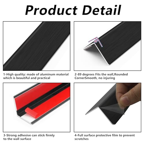 Image of 2pcs 57 inch L*1.42 inch W Aluminum Self-Adhesive Wall Corner Protectors, Wall Furniture Bumper, Safety Baby Proofing Corner Cushion Table Edge, Wide Coverage and Easy to Install - Black