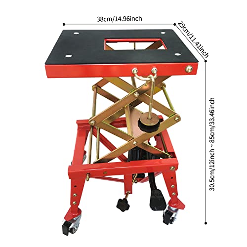 Eachbid 350Lbs Heavy Duty Hydraulic Motorcycle Lift Table Foot Operated Scissor Jack Stand With 4 Wheels For Atv Dirt Bike Scooter Atv, Red, 158Kg Weight Capacity #TOP2