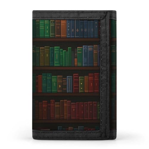 VBVBNETDF Bookshelf And Colorful Vintage Books Fashionable Trifold Wallets