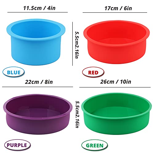 Ailehopy Silicone Round Cake Pans Set, 4 Pcs (4"/6"/8"/10") Extra Thick Nonstick Leakproof Round Deep Cheesecake Pans, Layer Baking Pans Cake Tins Set For Birthday Wedding Tier Cake #TOP1
