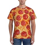 T-shirt d'été 3D Pizza Pepperoni à col rond et manches courtes pour homme, Noir , XL