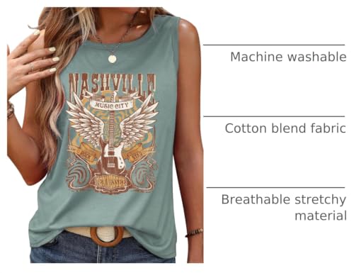 Sleeveless Tank Tops for Women Vintage Graphic Tank Top Country Concert Outfit Summer Casual Tank Tops Cute Country Top (XL, Nashville-Blue) by LANMERTREE - Used condition - US$16.39
