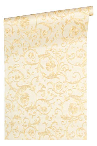 Baroque Wallpaper with Ornaments Versace 3 Non-Woven Wallpaper 10.05 m x 0.70 m Gold Creme Beige Made in Germany 343261 34326-1