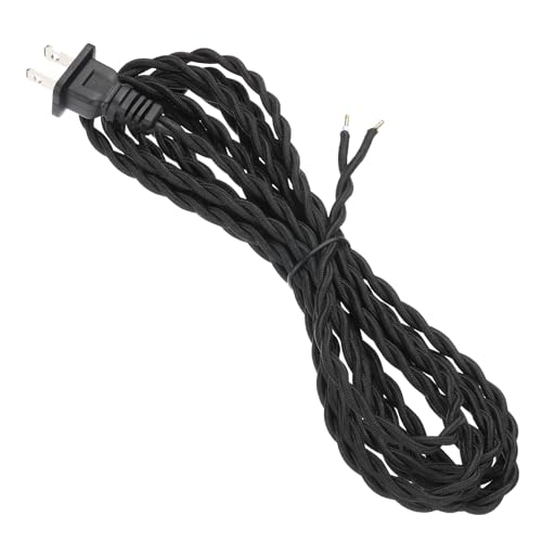 uxcell 8Ft 18/2 Twisted Cloth Covered Lamp Cord, 1 Pcs Vintage Fabric Electrical Wire with Plug Stripped Ends Ready for Extension Wiring DIY Repairing, Black