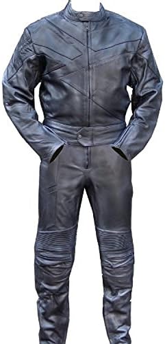 PERRINI 2pc Motorcycle Riding Racing Track Suit w/padding All Leather Drag Suit Black