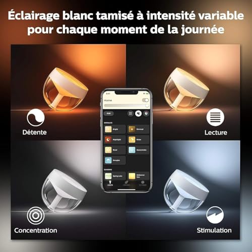 Philips Hue Iris, White & Color Ambiance, Lampe à poser blanche, Lampe connectée Philips avec Bluetooth, compatible avec Alexa, Google Assistant et Apple Homekit