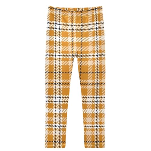 Girls' Leggings Tan Brown Autumnal Plaid Ankle Length Printed Leggings Comfort Pants for Kids 4-10 Years