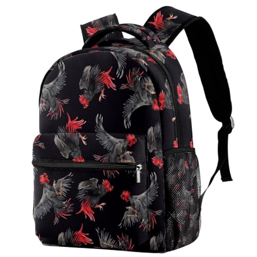 Sac à dos d'école aquarelle coqs de combat multicolore pour ados