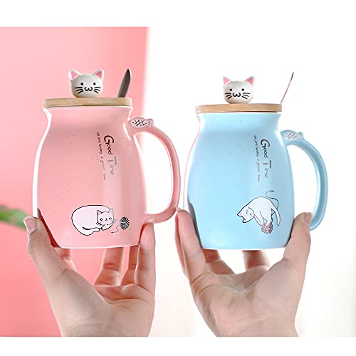 Cat Mug Cute Ceramic Coffee Cup with Lovely Kitty Lid Stainless Steel Spoon,Novelty Morning Cup Tea Milk Christmas Mug 380ML - Thumbnail 3