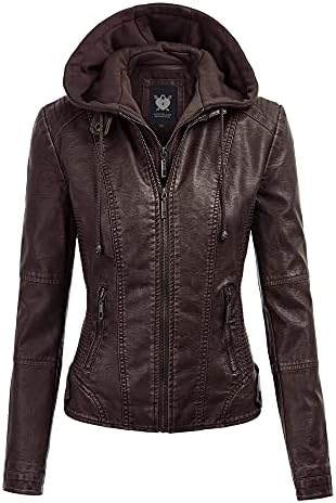 Lock and Love Women's Faux Leather Moto Biker Jacket Coat with Re...