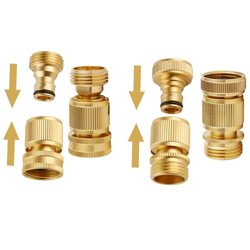 BILAL Quick Connect Hose Fittings, Garden Hose Quick Connect Kit, Solid Brass Standard 3/4 Inch GHT Thread Fitting No-Leak Water Hose Female and Male Adapter (5 pc Connect Set)