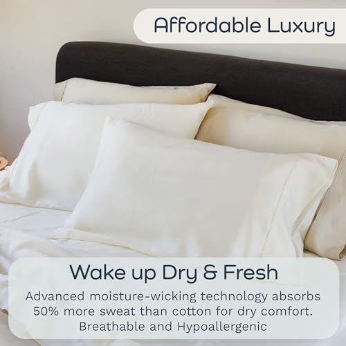 Image of Olive + Crate Tencel Lyocell Eucalyptus Sheets King Size - Cooling Tencel Sheets for Hot Sleepers with 18 Inch Deep Pocket Fit - Ivory 4-Piece Set