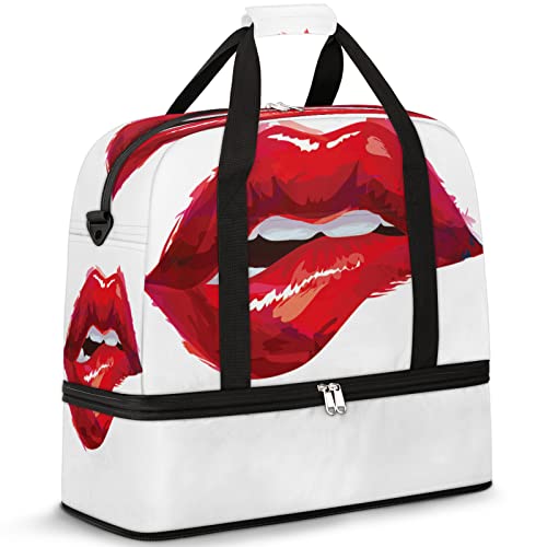 Sexy Lip Art Painting Foldable Travel Duffel Bag Tote Carry on Luggage Sport Duffle for Women Men Gym Bag Overnight Weekender Bags with Shoe Compartments and Shoulder Strap
