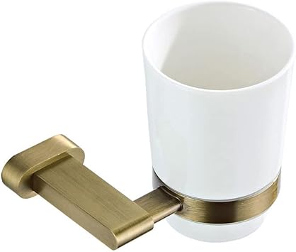 Bathroom Toothbrush Holder,Wall Mounted with 1 Ceramic Cups, Toothpaste Tumbler Stand, Countertop Organizer Brass Bath Accessories, Bronze Single Cup