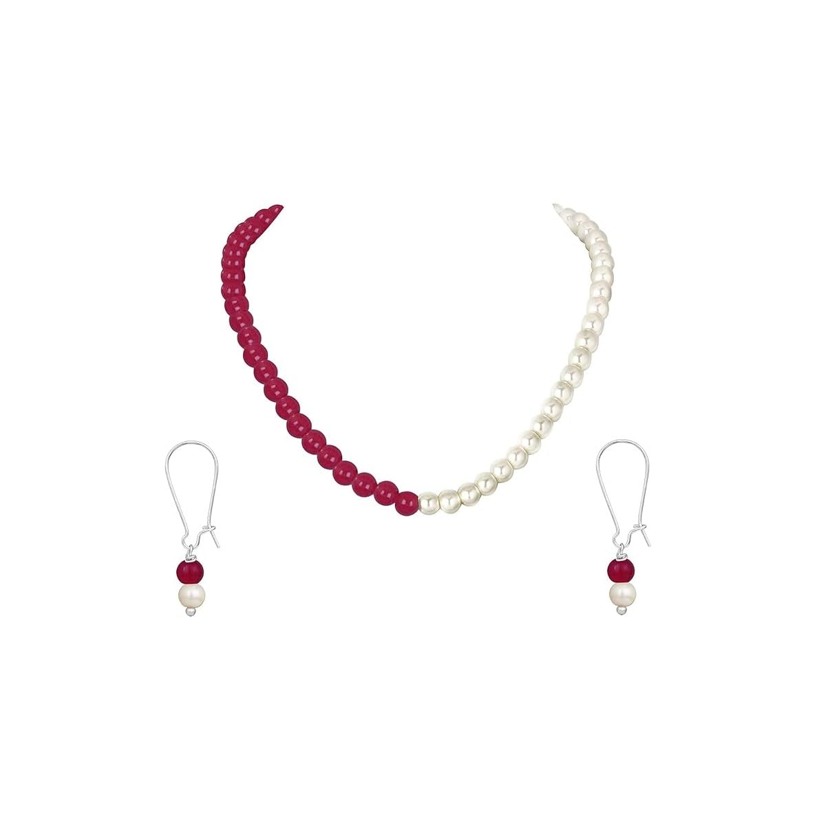 MANBHAR GEMS - Pearl Necklace Set for Girl and Women 1 Layer White, Red Colour Mala For Girl and Women Fashion Jewellery (White, Red) (B0CQLXCCG9) Amazon Price History, Amazon Price Tracker
