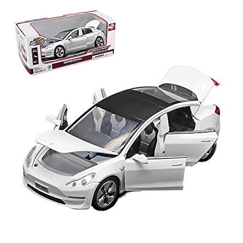Model 3 Toy Car, 1:32 Zinc Alloy Diecast Car Toys For Kids, Pull Back Collectible Vehicle Toy Door Opening Scale Car Model With Sound And Light, Birthday Gift For Boys Girls 3+ Years Old #TOP6