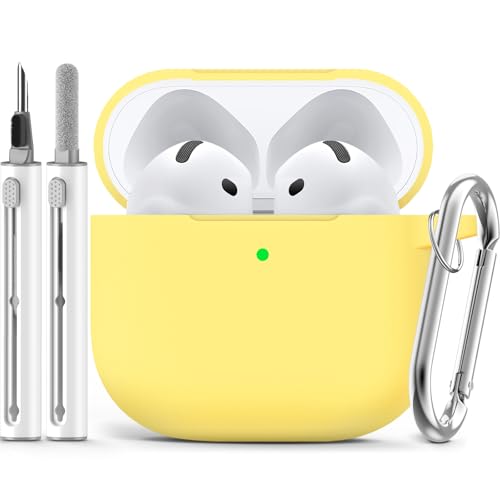 Image of Ljusmicker for AirPods 4 Case 2024 with Cleaner Kit,Yellow | Soft Silicone Protective Cover for Apple AirPods 4th Generation Case with Keychain for Women Men,Shockproof
