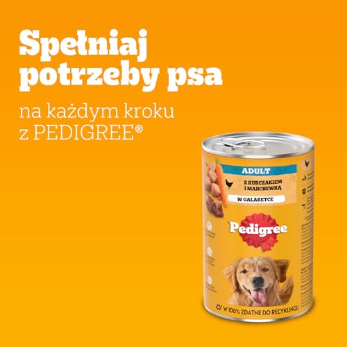 Pedigree Adult Nassfutter für Erwachsene Hunde mit Huhn und Karotte in Gelee 6 x 1200g (6 Dosen)