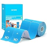 OK TAPE Ruban de kinésiologie pré-découpé de 25 cm de long et 5 cm de large, en coton élastique sans latex, 5cmx5m,2 Rouleaux, Bleu clair