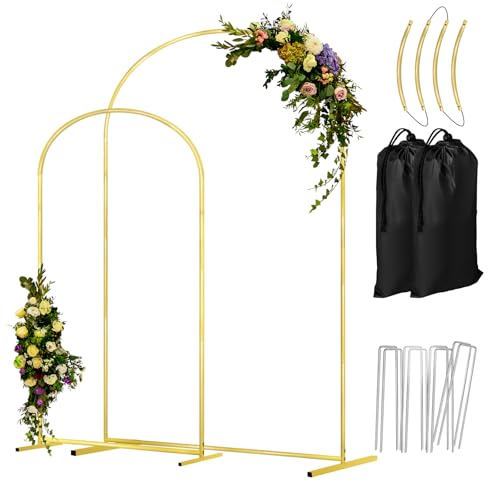 COLRASN Arch Backdrop Stand Set of 2 Metal Wedding Arches 7.2FT & 6FT Balloon Frame for Birthday Party Graduations, Holiday Ceremony - Ideal for Flowers and Garden Decor, Gold by COLRASN - Used condition - US$23.99