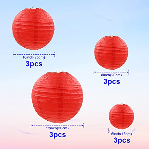 Famolay Red Paper Lanterns 12 Pcs Assorted Size of 6" 8" 10" 12" Chinese Round Paper Hanging Decorations Ball Lanterns Lamps for Home Decorations, Parties, and Weddings by Famolay - Used condition - Image 2