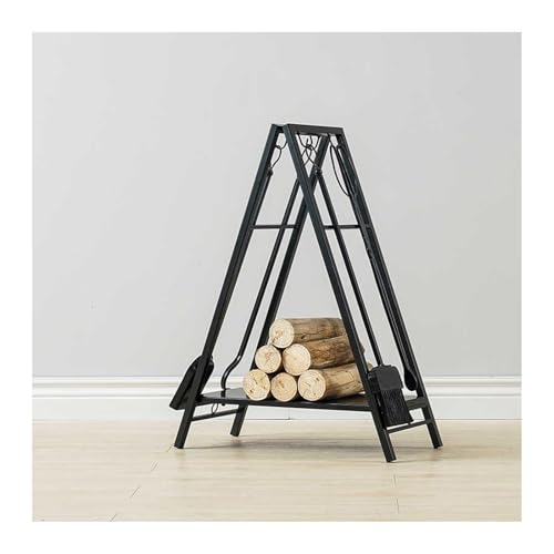 Estante de leña de metal resistente para uso en interiores y exteriores, soporte de leña de fácil montaje, ideal para acampar y almacenamiento en el hogar