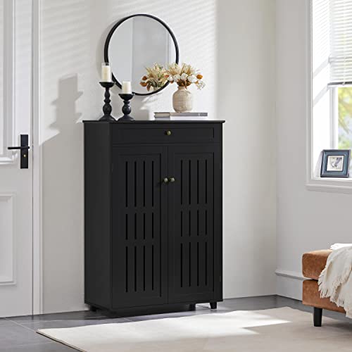 Yaheetech Storage Cabinet Floor Storage Organizer Wooden Cabinet With Drawer 2 Doors For Entryway Living Room Furniture Black #TOP1