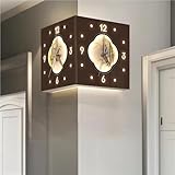 METTEOR Orologio da Parete angolare Creativo bifacciale - Decorazione Moderna Digitale con Alimentazione a Spina per Soggiorno, Ufficio e corridoio (Marrone 12 Pollici)