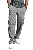 DR.G.TC Men's Cargo Sweatpants Open Bottom Straight Leg Casual Fit Baggy Jogger Pants with Pockets Fleece Cargo Sweatpants Grey