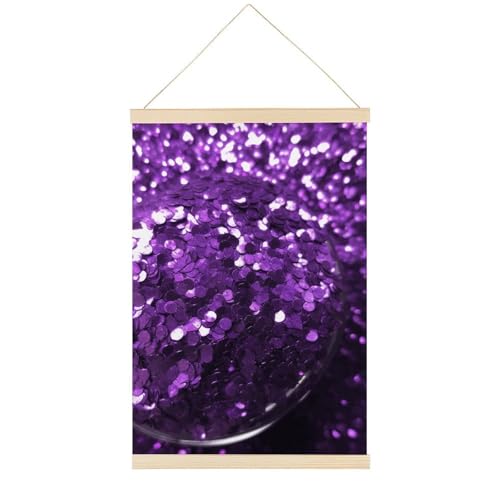 HETVBNS Magnifique décoration murale magnétique réutilisable à paillettes violettes - 40 x 60 cm - Poster sur toile inclus - Kit de suspension complet pour affiches, art, cartes